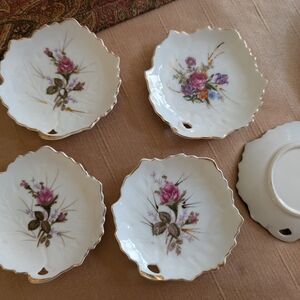 Floral Porcelain Dessert Plates - Gold Trim